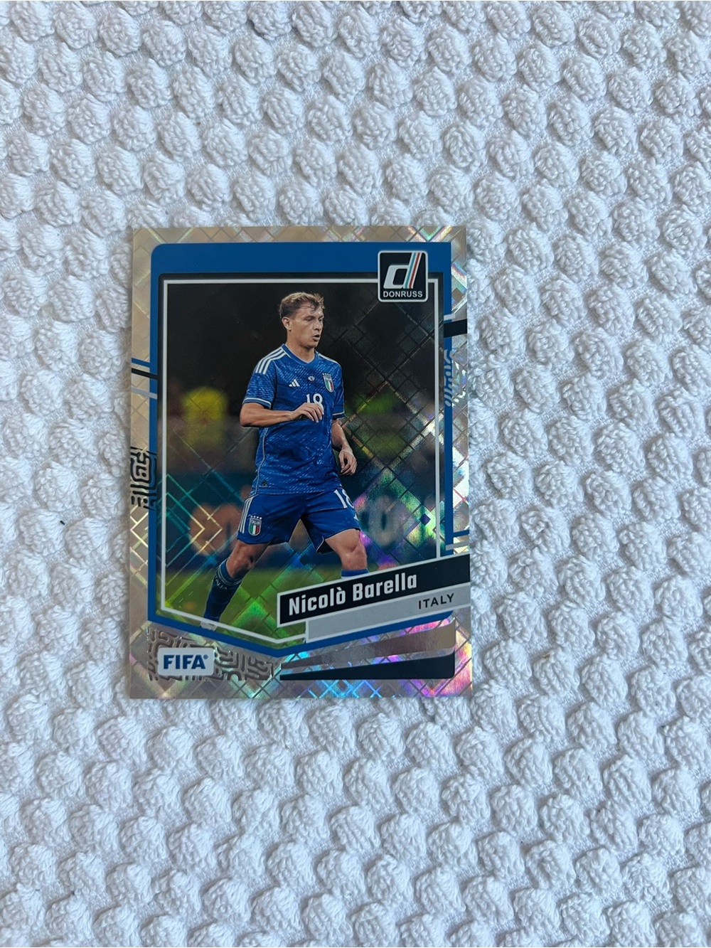 Panini Donruss Nicolò Barella Blue Soccer Card with Holographic Silver Accents